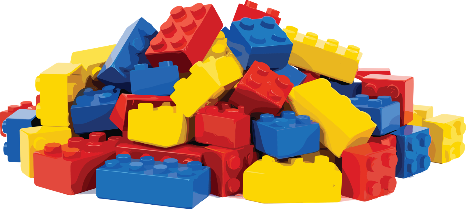 A pile of colorful used building bricks